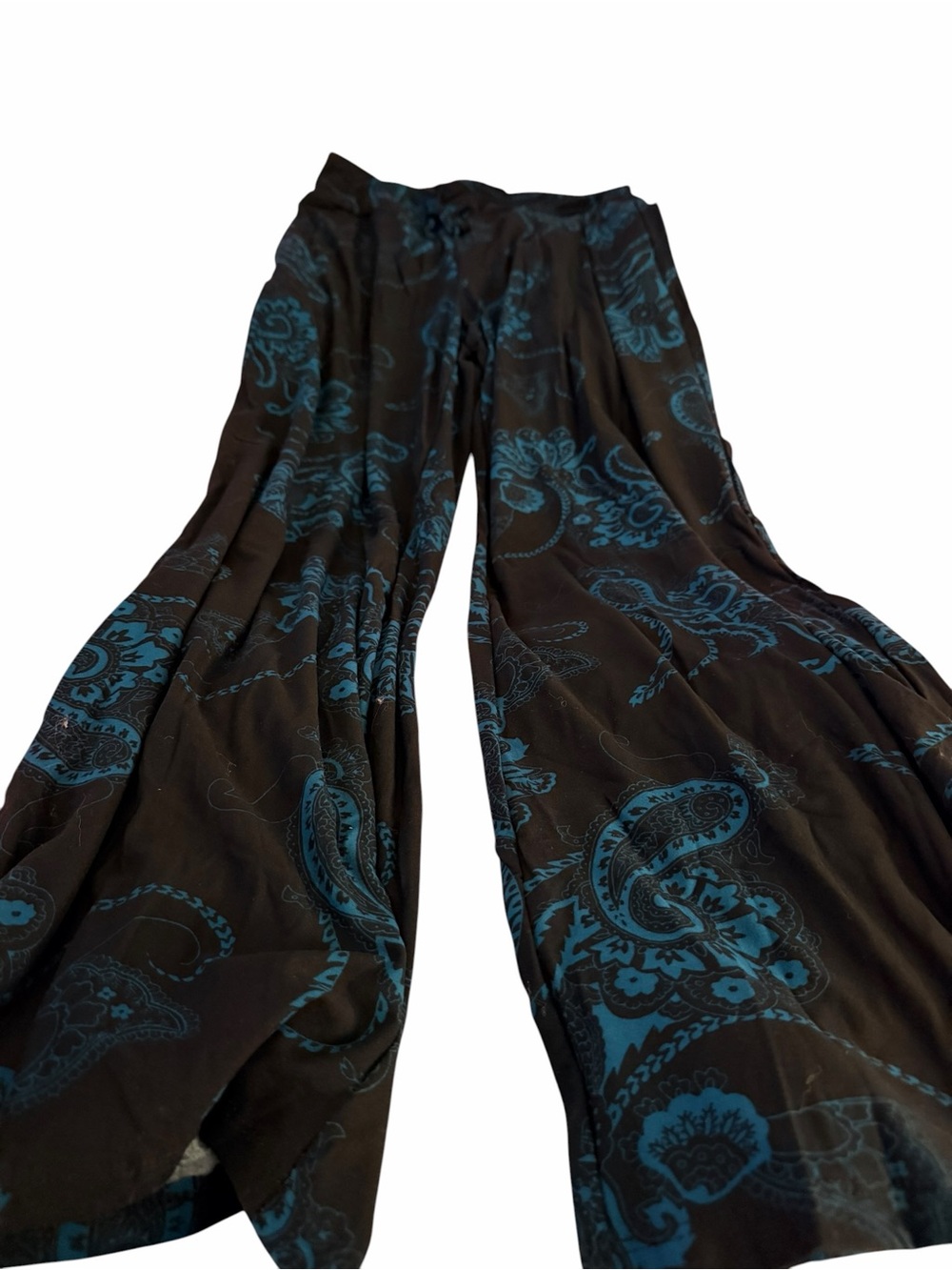 Black Palazzo Pants with Teal Paisley Print